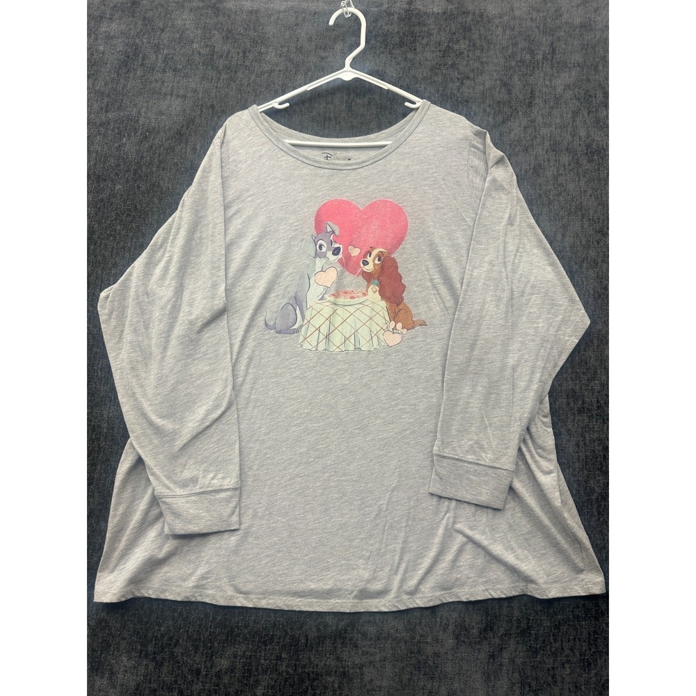 Disney Lady and The Tramp Classic Fit Tee Shirt Womens 4 Gray Cotton Long Sleeve
